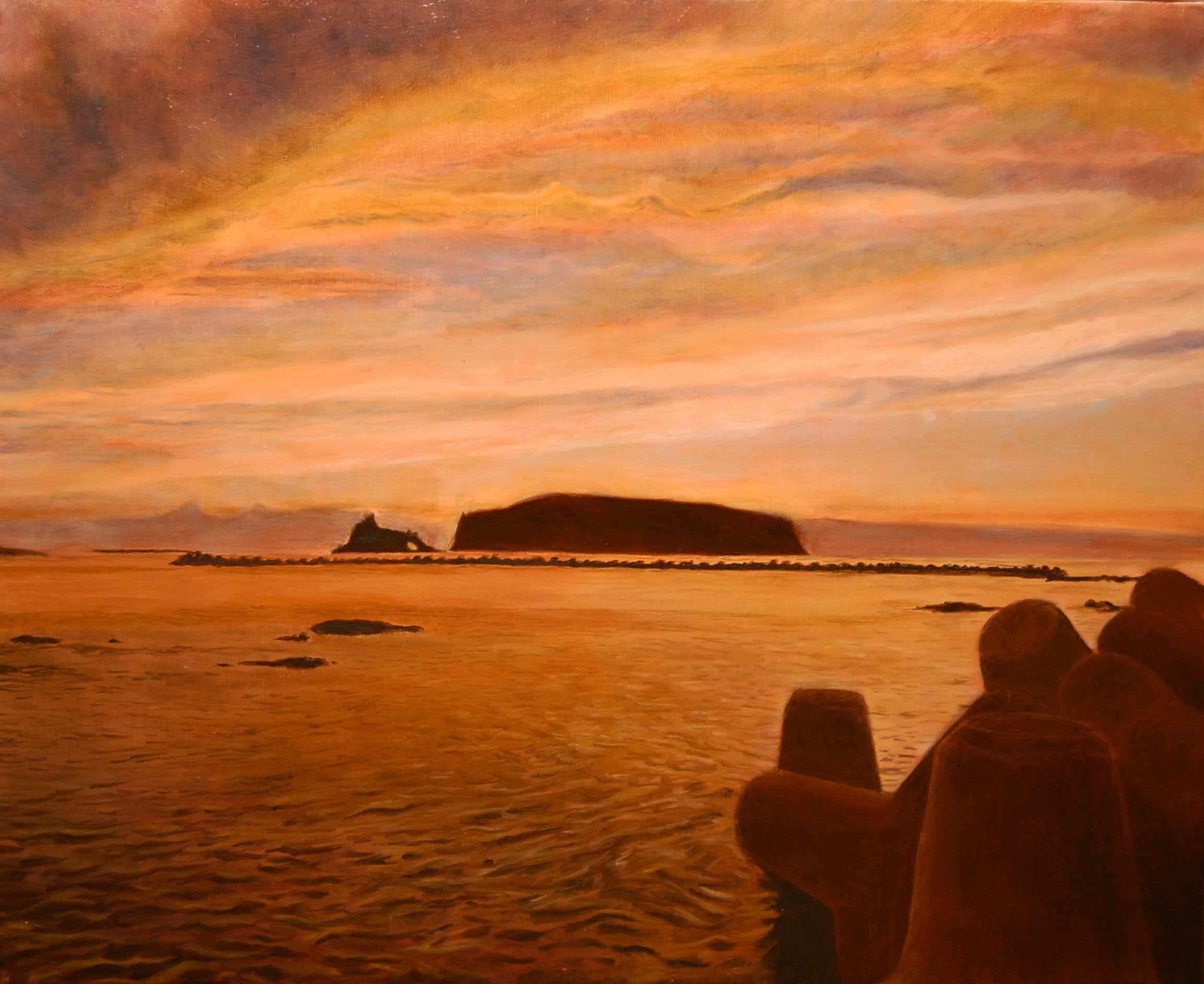 油彩制作中｜海の夕陽、千葉勝山浮島