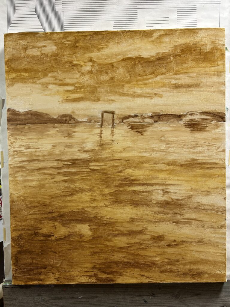 エスキース｜夕陽に染まる保田漁港