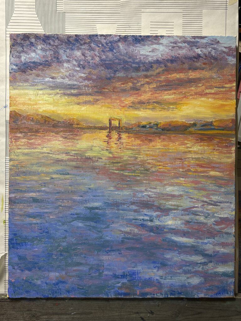 描きこむ｜夕陽に染まる保田漁港-4